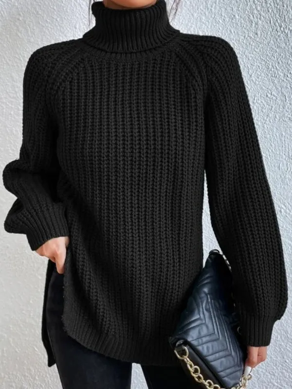 Helena | Rollkragenpullover mit geteiltem Saum und Raglanärmeln