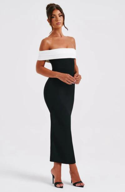REBECCA | Schulterfreies, tailliertes Kleid