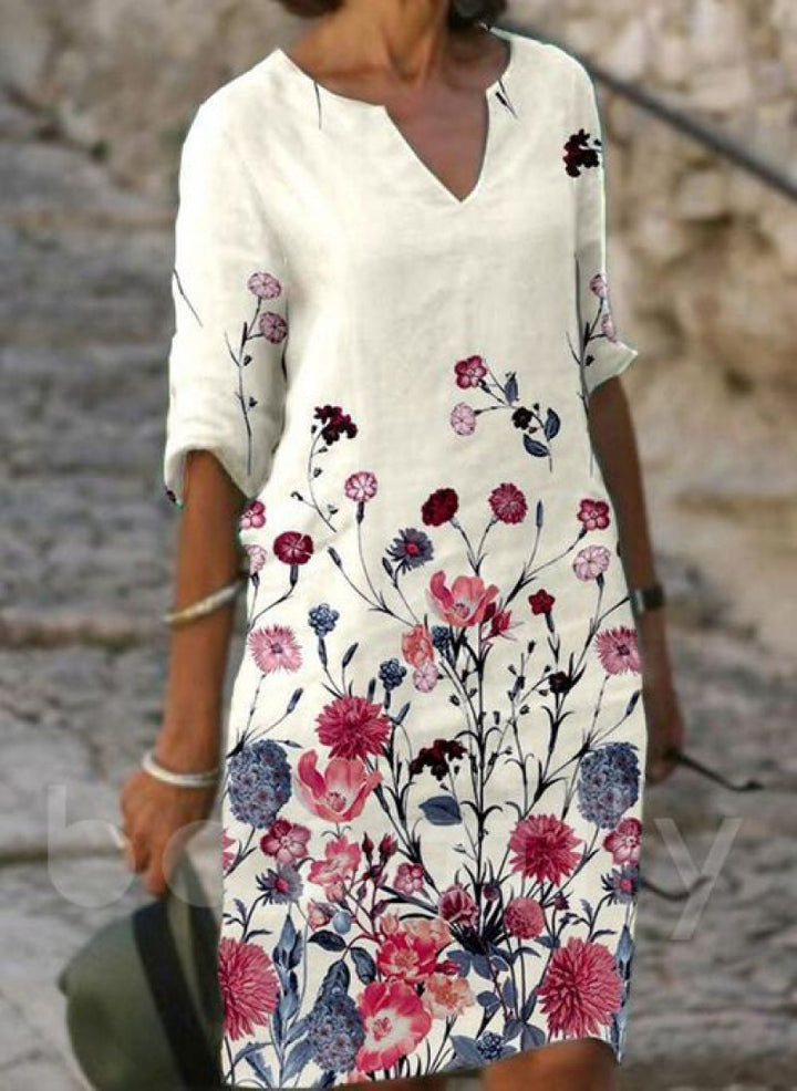 Flora | Leinenkleid mit Blumenmuster für Damen