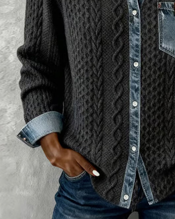 Lena | Chic gestricktes Shirt Damen mit Denim-Details