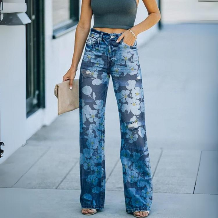 Vintage-Jeans mit weiten Beinen und Blumendruck
