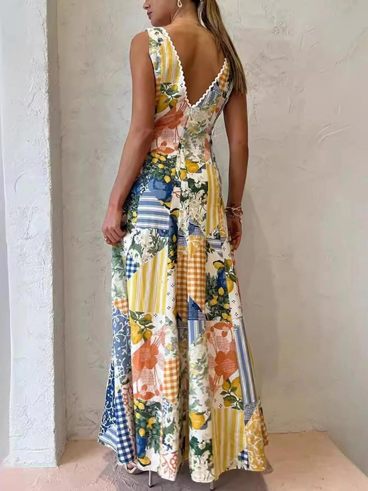 PIERRE | Maxikleid mit Druck und V-Ausschnitt