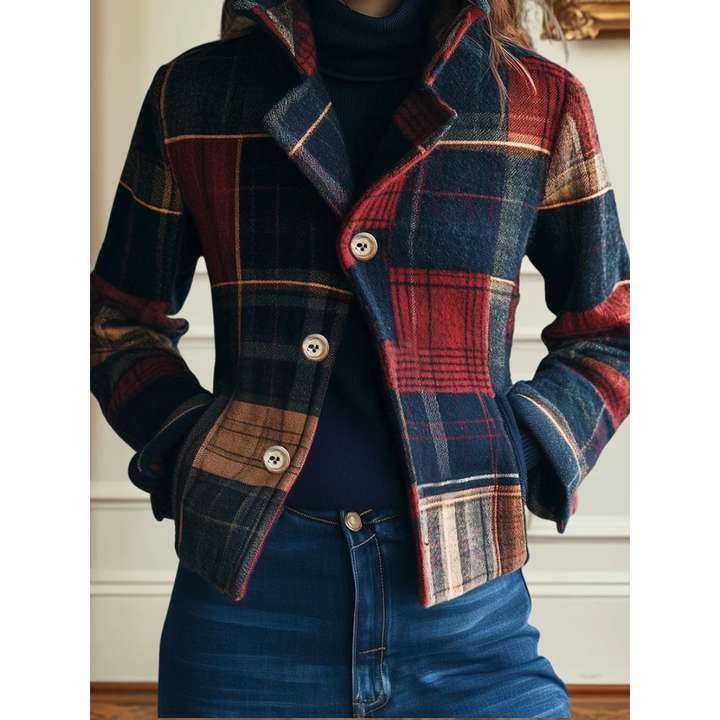 Lea | Stilvolle Wolljacke Damen kariert zeitlos