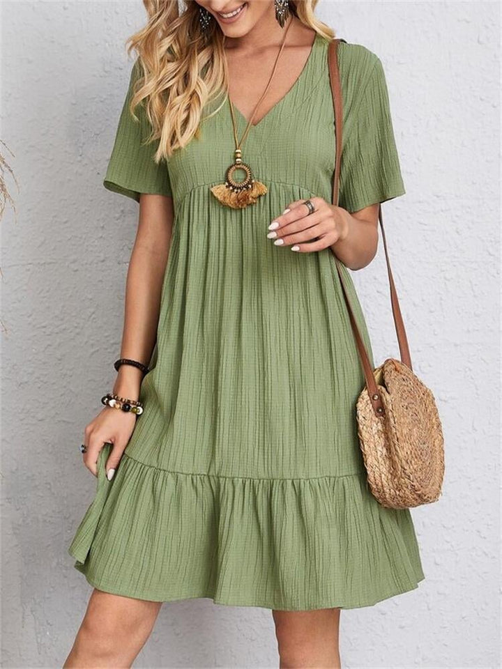 Inge | Retro V-Ausschnitt lockeres Freizeitkleid
