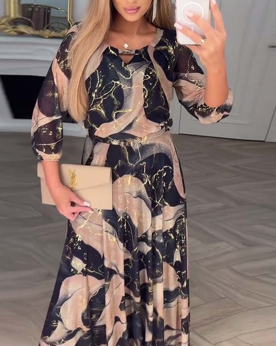 Lorena | Stilvolles Kleid mit Muster und Dreiviertelärmeln