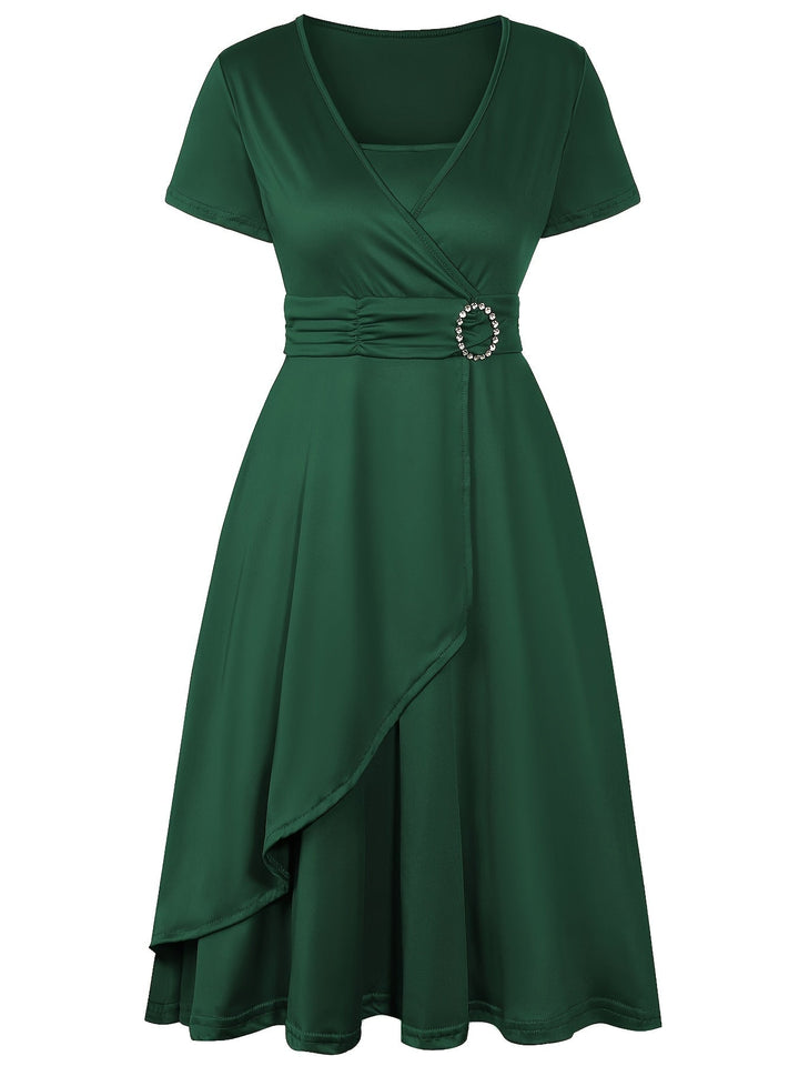 Elisa | V-Ausschnitt Midikleid mit asymmetrischem Saum