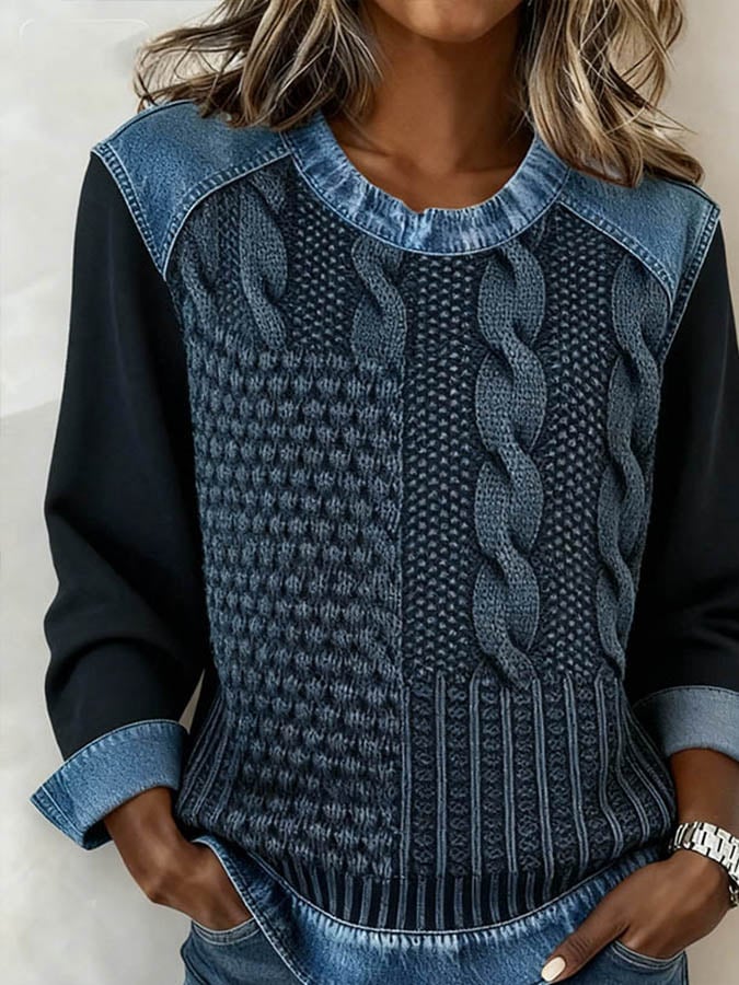 Nora | Casual Damenpullover mit farbigem Patchworkmuster