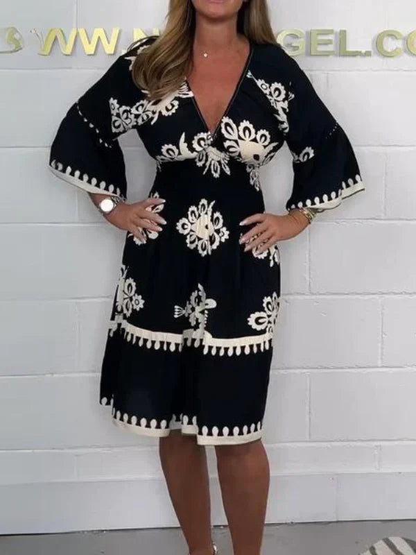 Nancy | Bedrucktes Kleid mit V-Ausschnitt