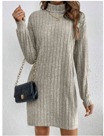 Lena | Khaki Strickkleid Damen mit halbem Reißverschluss