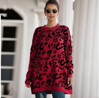 Hirdis | Leopardenmuster Pullover mit langen Ärmeln