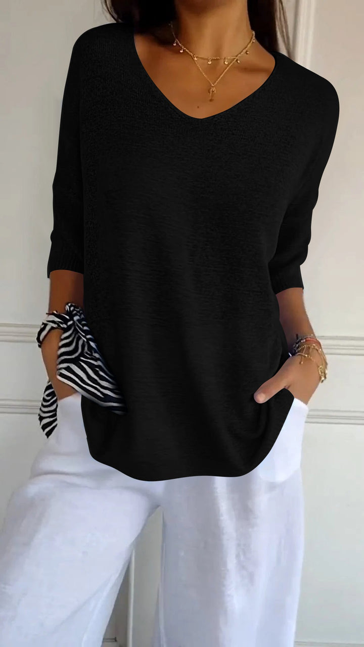 Einfache Eleganz V-Ausschnitt Stricktop für jeden Anlass