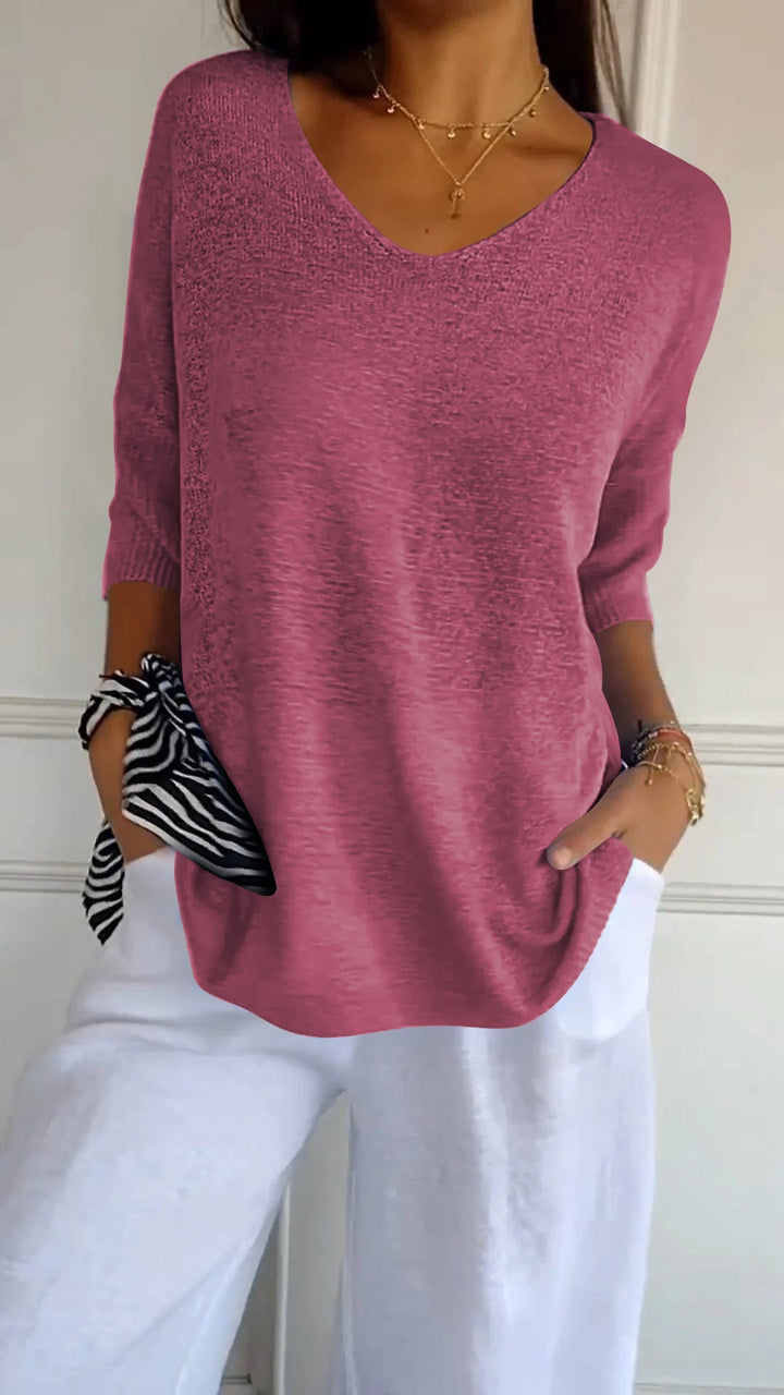 Einfache Eleganz V-Ausschnitt Stricktop für jeden Anlass