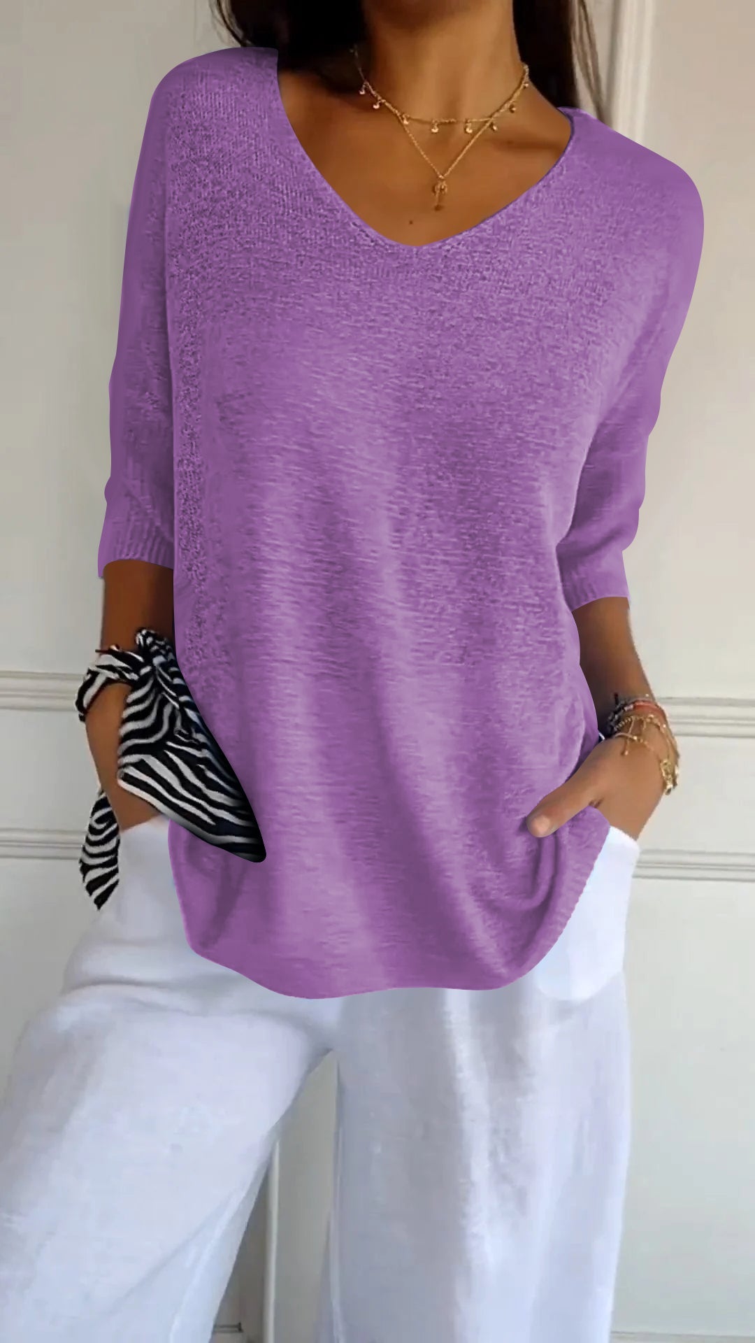 Einfache Eleganz V-Ausschnitt Stricktop für jeden Anlass