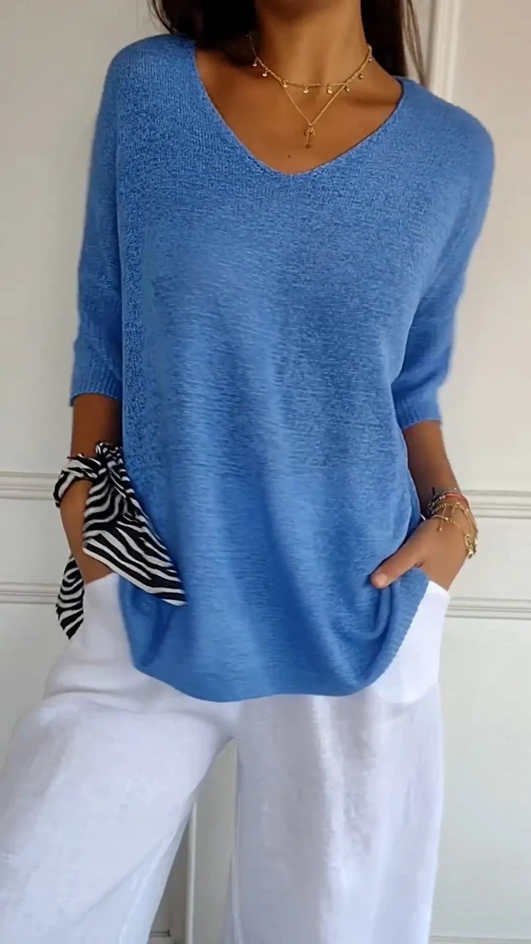 Einfache Eleganz V-Ausschnitt Stricktop für jeden Anlass