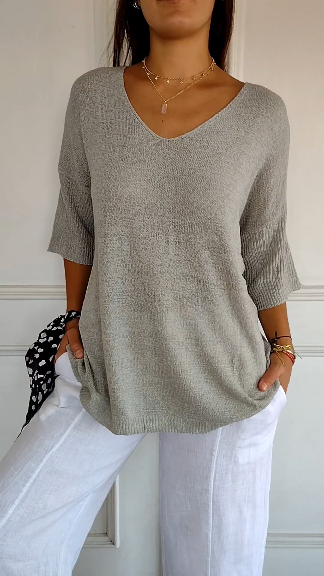 Einfache Eleganz V-Ausschnitt Stricktop für jeden Anlass