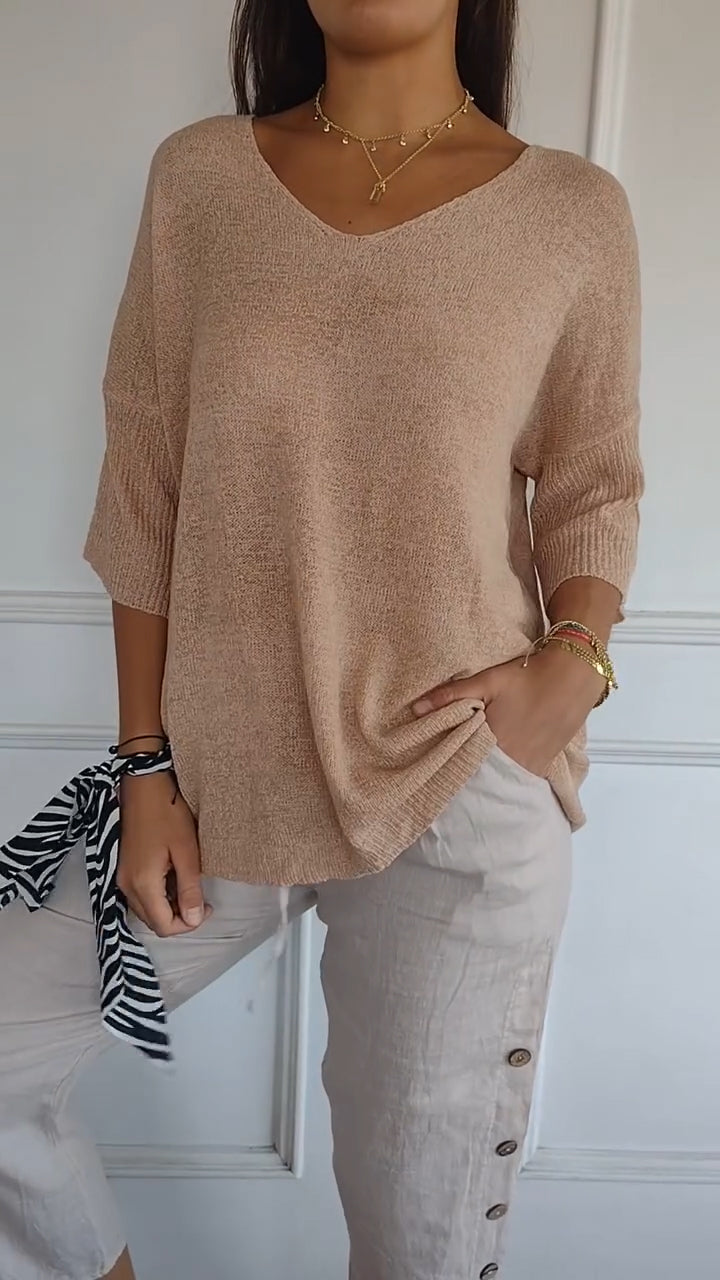 Einfache Eleganz V-Ausschnitt Stricktop für jeden Anlass