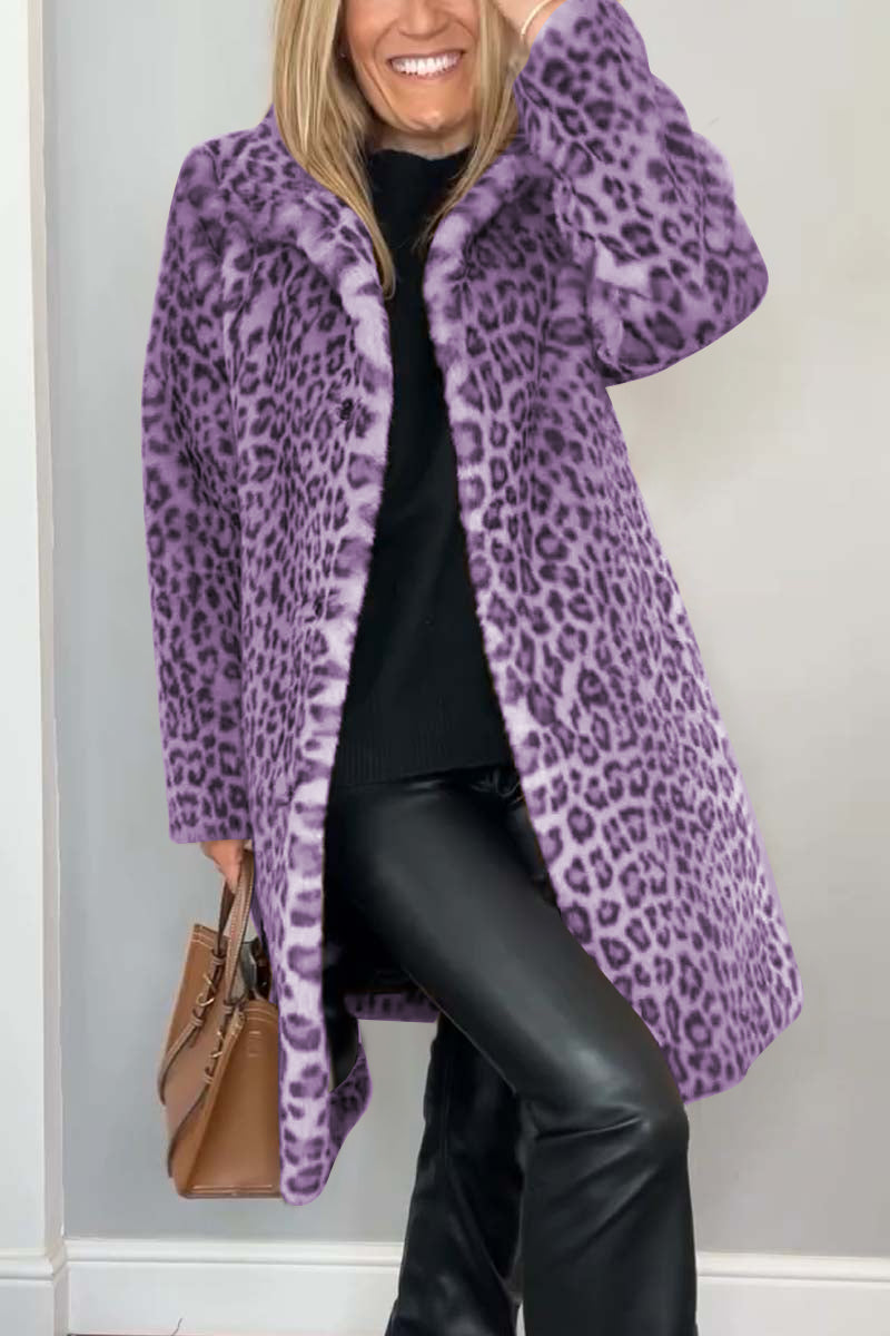 Liesa | Leopardenmantel mit Knopfleiste und flauschigem Innenfutter