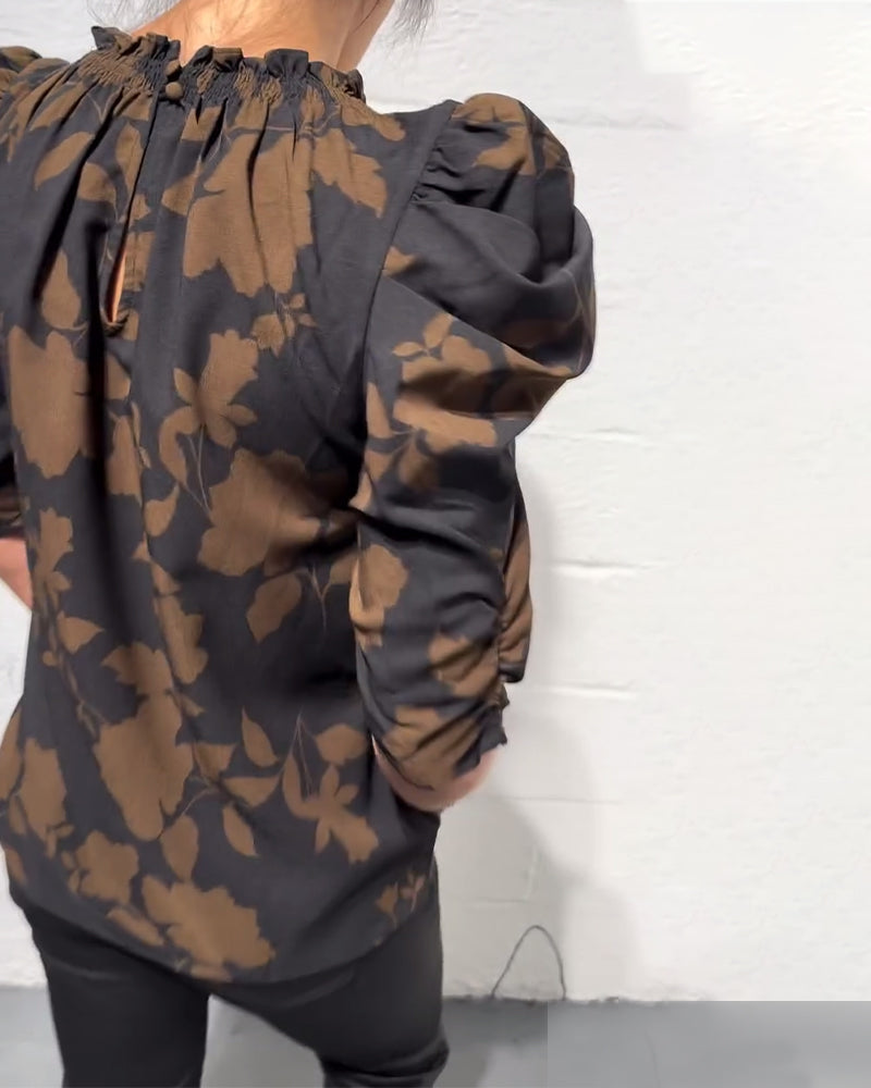 Amelie | Damen Bluse stilvoll Puffärmel & Rüschen modern