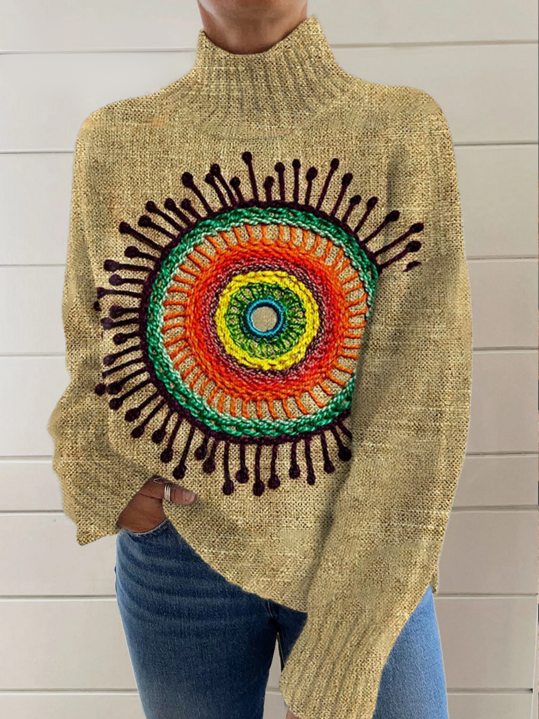 Kira | Psychedelischer Strickpullover Damen mit Print