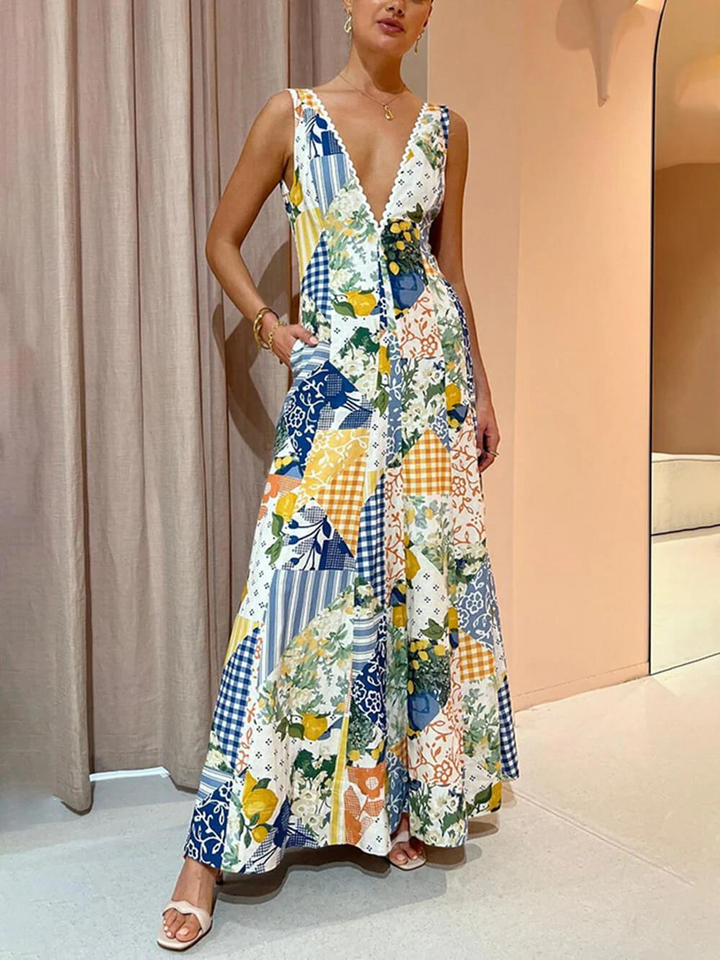 PIERRE | Maxikleid mit Druck und V-Ausschnitt