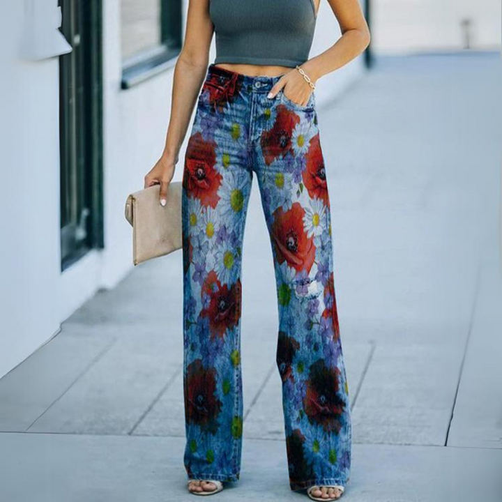 Vintage-Jeans mit weiten Beinen und Blumendruck