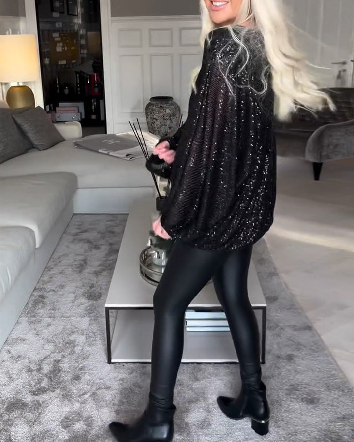 Emma | Stilvolles Damen Top mit Rundhals & Pailletten