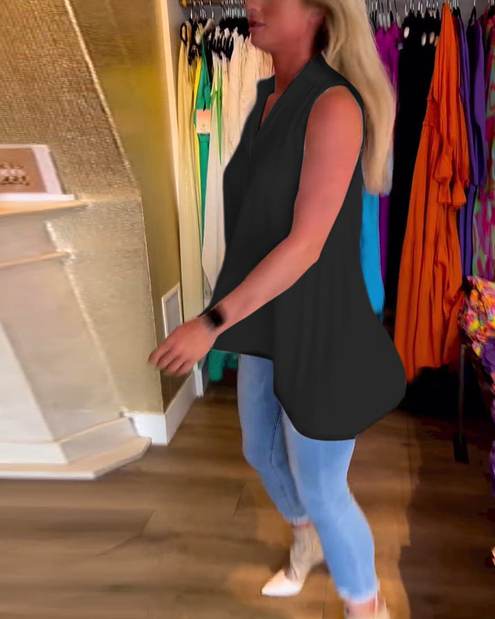 Sophia | Ärmelloses Top mit Rüschen und Revers