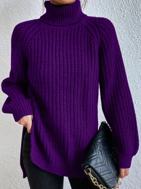 Helena | Rollkragenpullover mit geteiltem Saum und Raglanärmeln