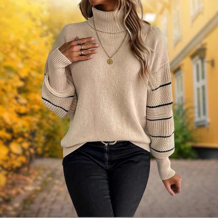 Stella | Rollkragenpullover mit Streifenärmeln