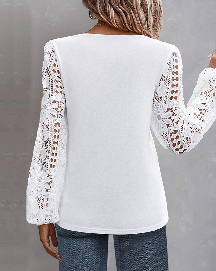 Clara | Damen Bluse elegant casual mit Spitzenverzierung