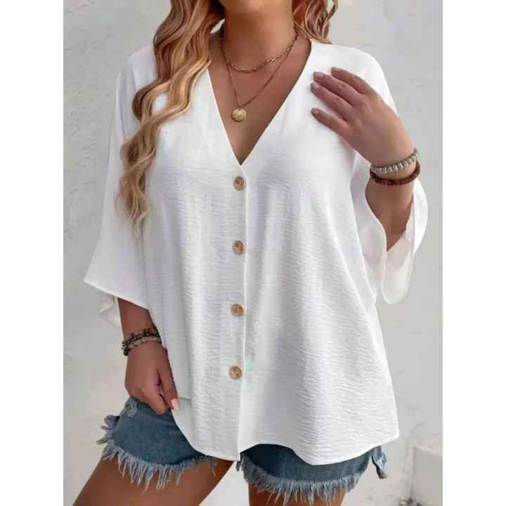 Isabella | Damen V-Ring-Top mit feinem Knopf-Detail