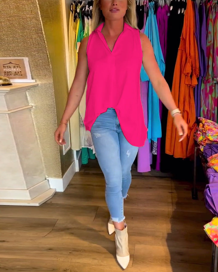 Sophia | Ärmelloses Top mit Rüschen und Revers
