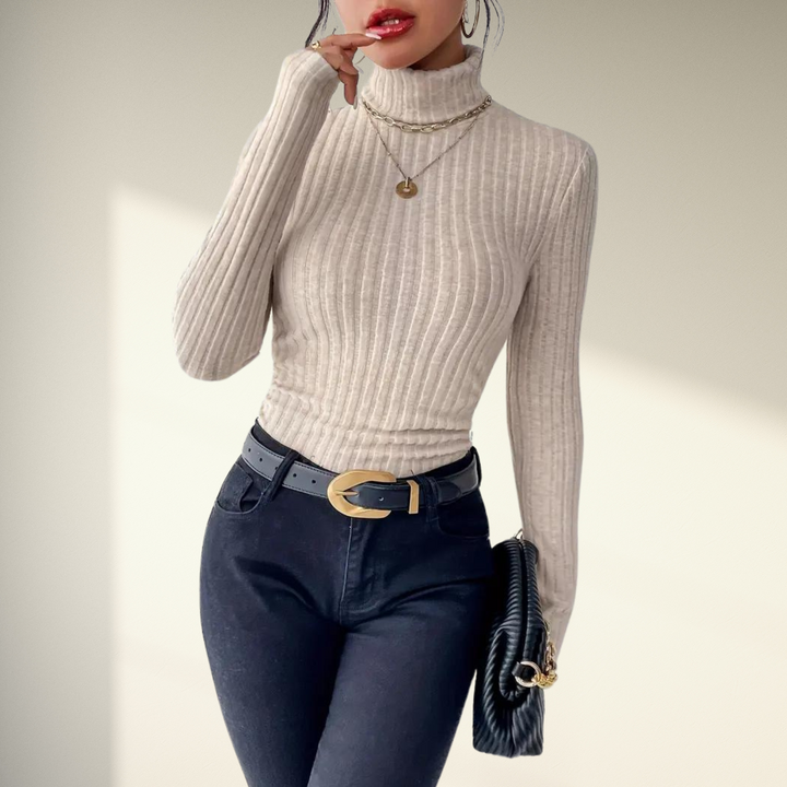 Iris | Rollkragenpullover mit weichem Materialmix