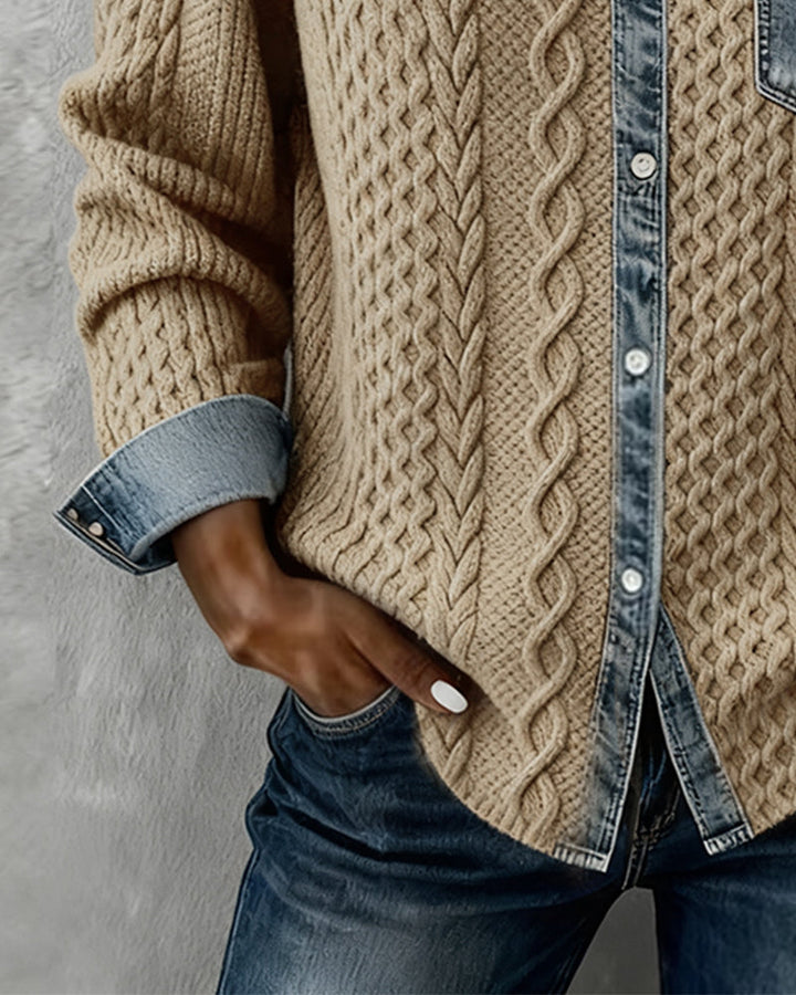 Lena | Chic gestricktes Shirt Damen mit Denim-Details