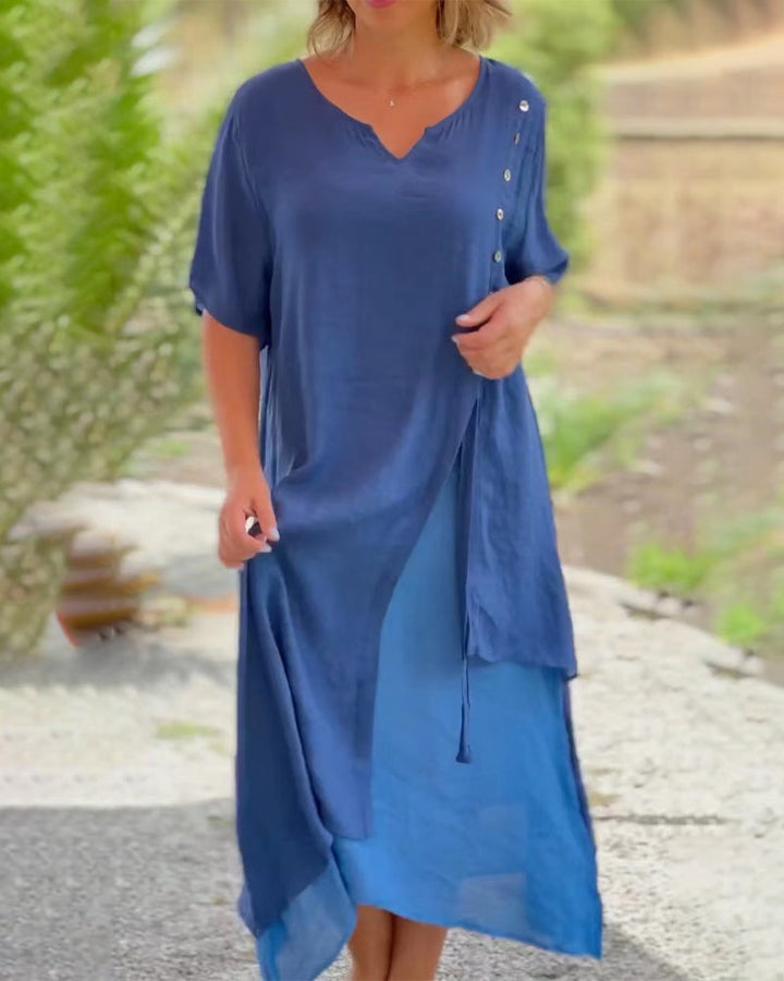 Velissa | Asymmetrisches Kleid mit kurzen Ärmeln