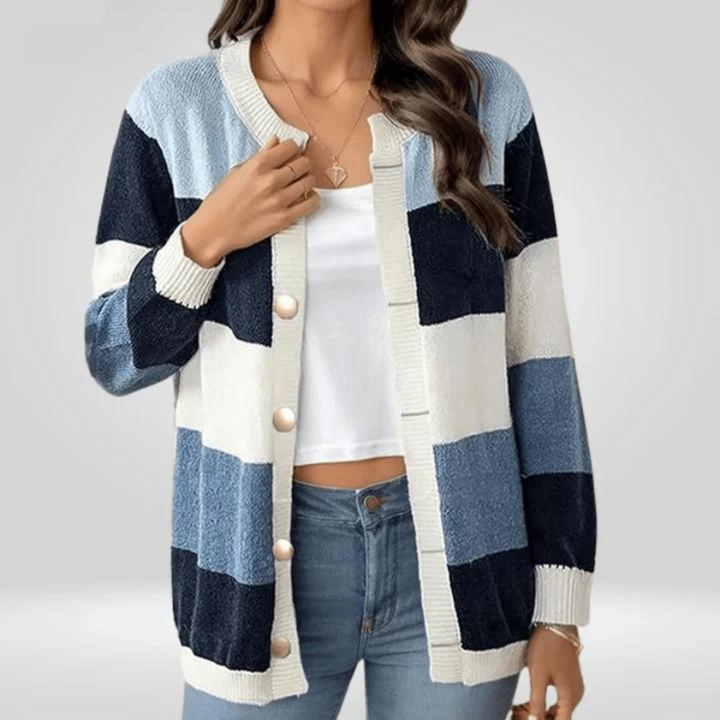 Aurora | Weiche Strickjacke mit bunten Streifen