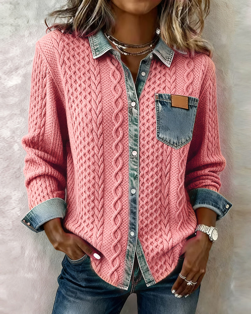 Lena | Chic gestricktes Shirt Damen mit Denim-Details
