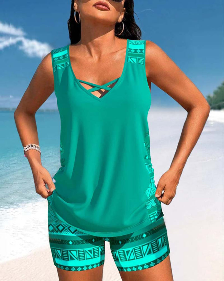 Mia | Tankinis mit geometrischem Druck und V-Ausschnitt