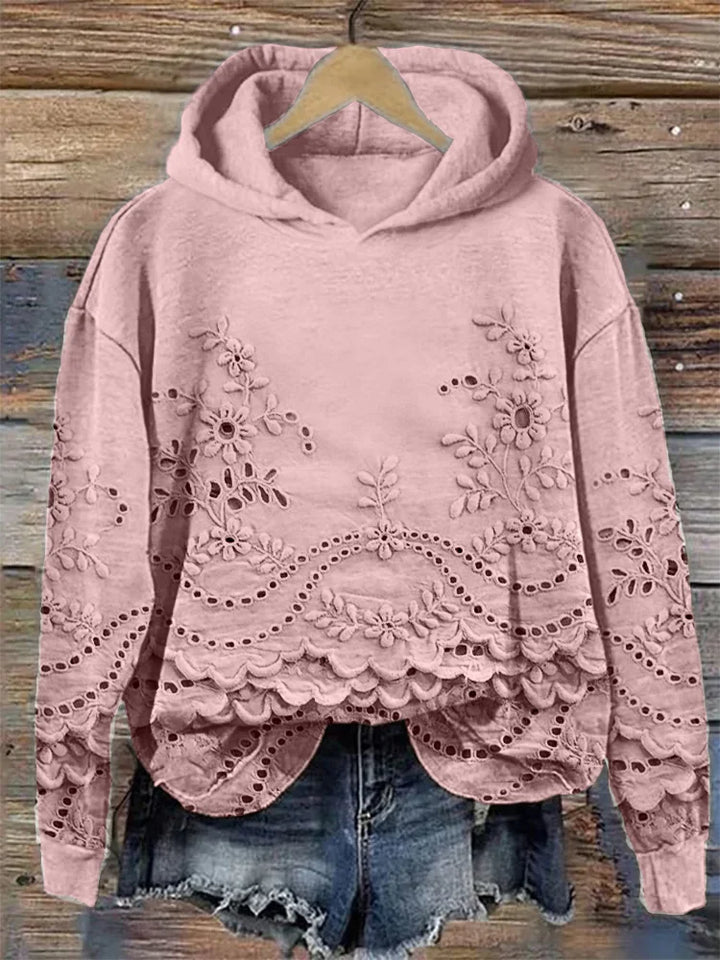 Clara | Bequemer Hoodie mit feiner Blumenstickerei