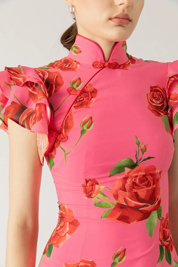Thenka | Kleid mit Stehkragen und ausgestellten Ärmeln