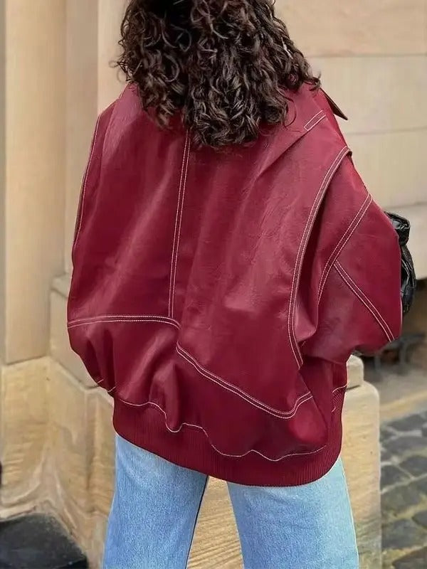 Faye | Lederjacke in Übergröße mit Reißverschluss