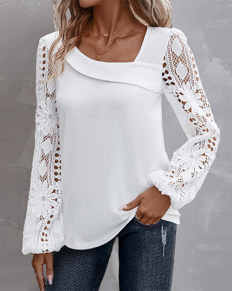 Clara | Damen Bluse elegant casual mit Spitzenverzierung