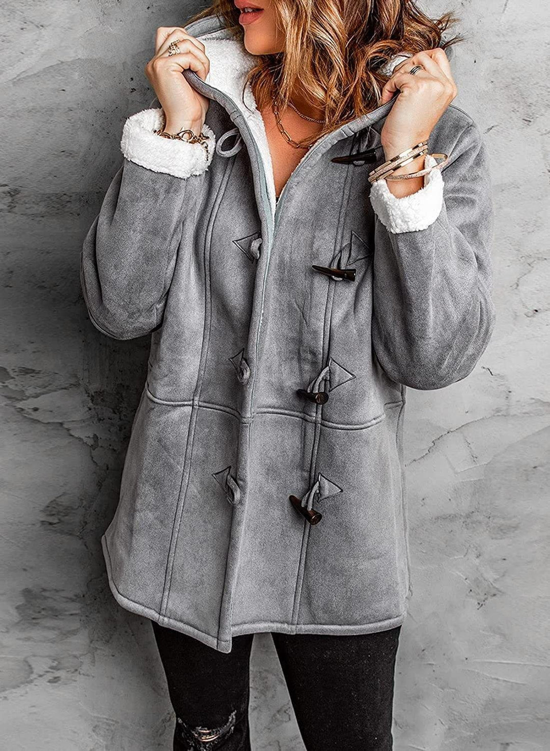 Sandy | Damenmantel mit Kapuze & Samtdetails