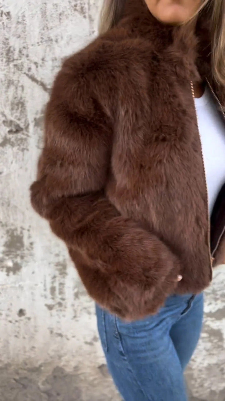 Plüschjacke Casual mit Reißverschluss und Kapuze