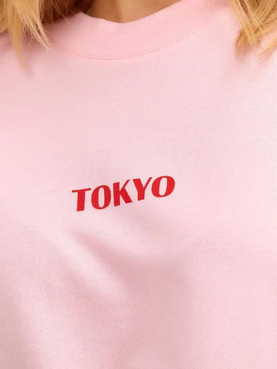 Lässiges Hemd aus bedruckter Baumwolle in Übergröße mit Tokio-Grafik