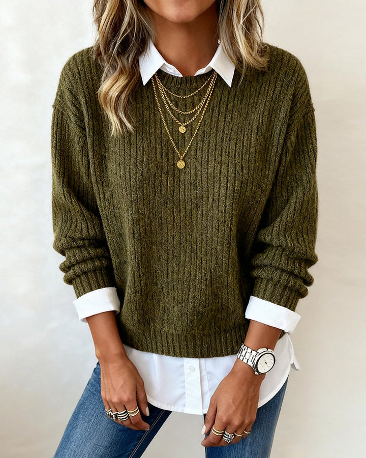 Sophie | Damen Pullover mit Kragen & Patchwork-Design