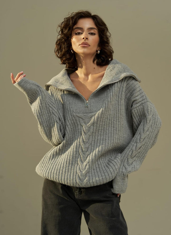 Julia | Damenpullover mit halbem Reißverschluss oversized