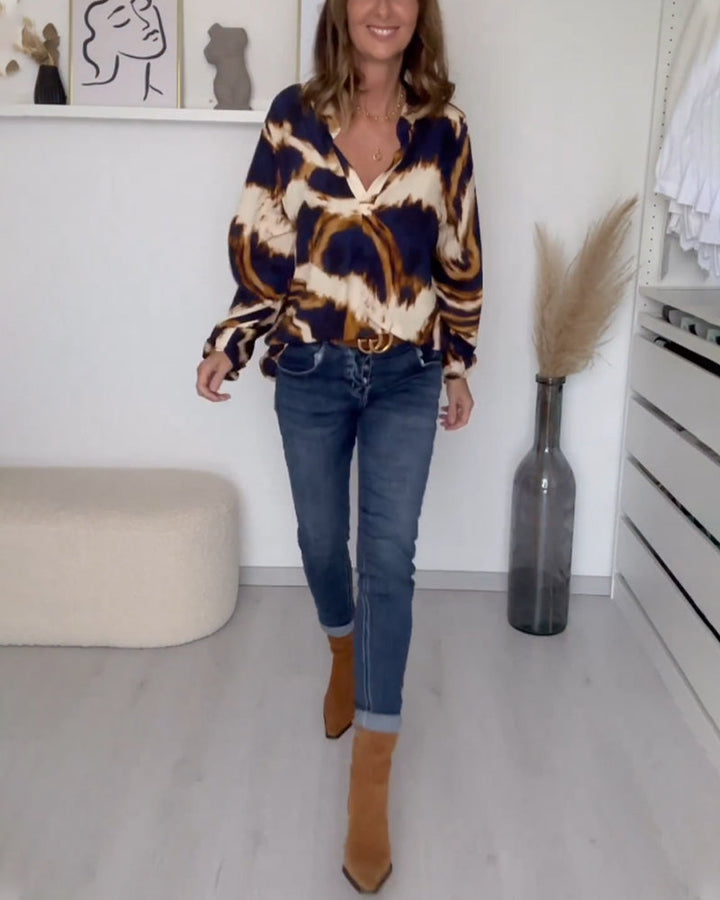 Eva | Freizeitbluse mit V-Ausschnitt und Printmuster