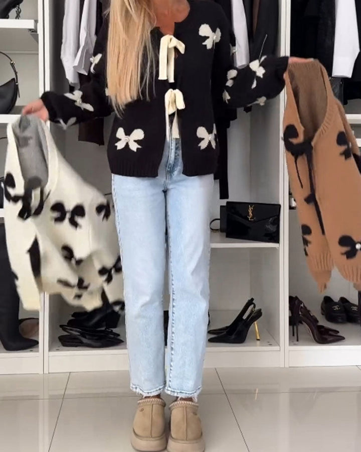 Luisa | Flauschige Strickjacke mit Schleifendetail