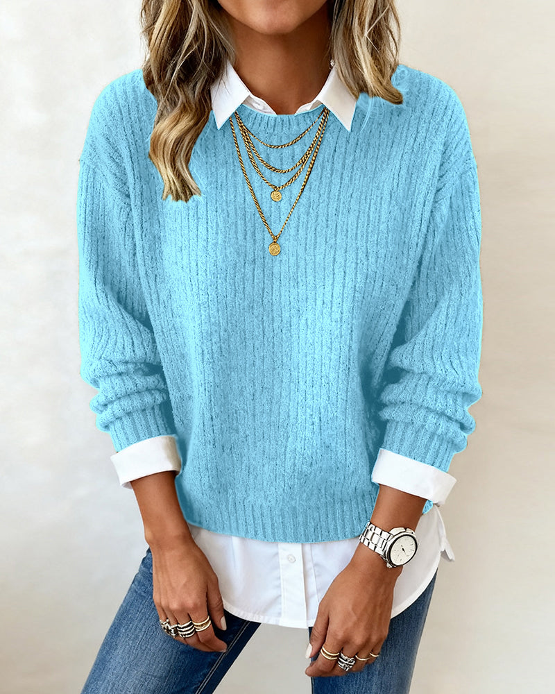 Sophie | Damen Pullover mit Kragen & Patchwork-Design